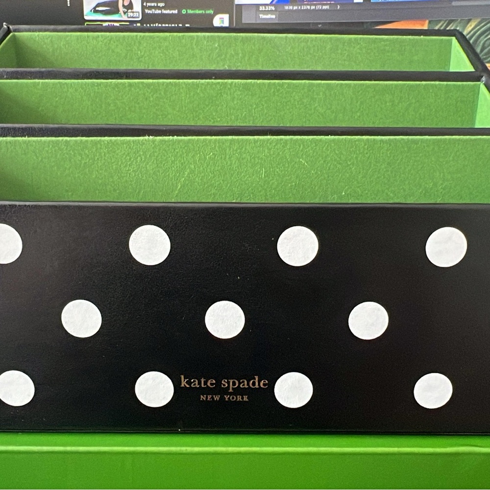 Kate Spade Black and White Polka Dot Organizer with Green Interior